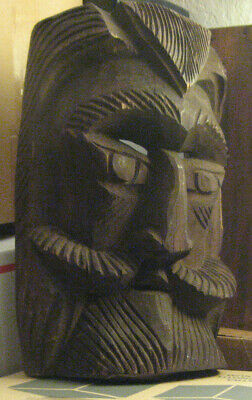 Wood Mask Antique Mustache Beard Nordic Viking Conquistador Primitive Poseidon ?