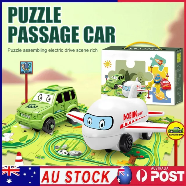 Children's Educational Puzzle Track Car Play Set DIY Assembling Electric Trolley