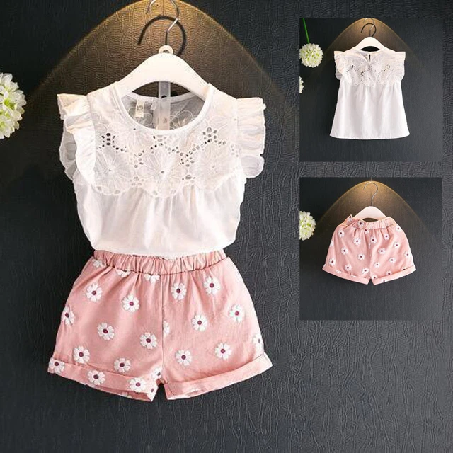 T-shirt top 2 pz vestiti bambine bambini bambini bambini + pantaloncini gonne set