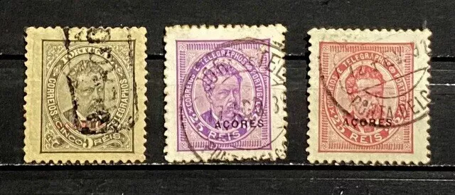 Azores, Portugal: 1882-87 Classic Era Stamps Sct #44D, 62-3 Cv $29 Briefmarken