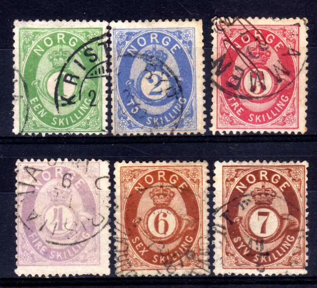 Norway 1871-5 Set Base Posthorn Usato, Difetti