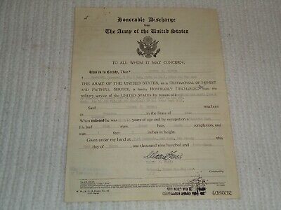 1943 U.S. Army Original WWII Honorable Discharge Certificate Enlisted Record