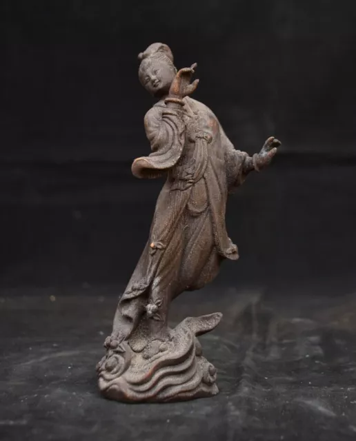 6.8" Old Chinese Wood Carved Dynasty Palace Beautiful woman Beauty Dance Statue