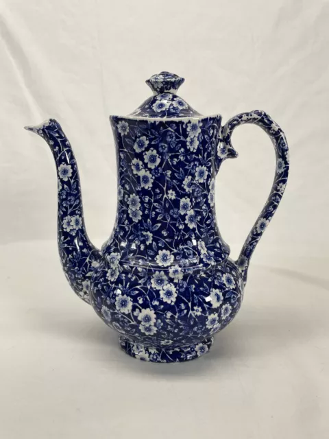 Crownford China Staffordshire England Blue & White Calico Coffee Pot 9 1/2"