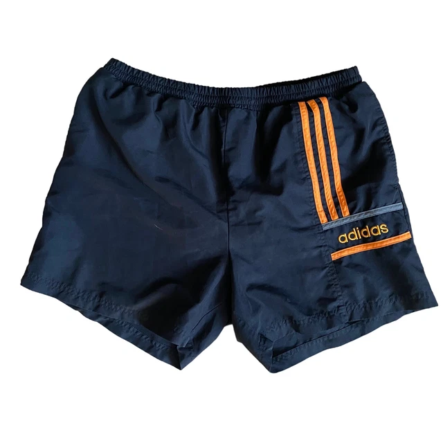 Pantaloncini Adidas vintage anni '90 neri arancio spellout 5"" Insaam taglia large