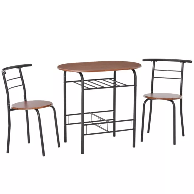 HOMCOM 3-Piece Bar Table Set 2 Stools Industrial Dining Room W/ Storage Shelf