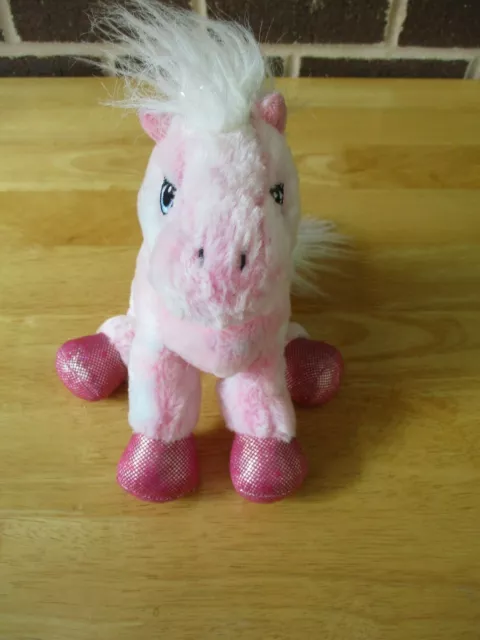 Ganz Webkinz PINK PONY HORSE SPARKLE HM117  Stuffed Plush +Beanie 9"