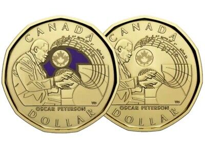 🇨🇦 Canada $1 Dollar Coin Coloured Loonie, Oscar Peterson, Composer, 2022 BOTH