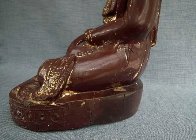 Large Antique Burmese Lacquered Gilded Wood Buddha Burma 19th Century Mandalay 8