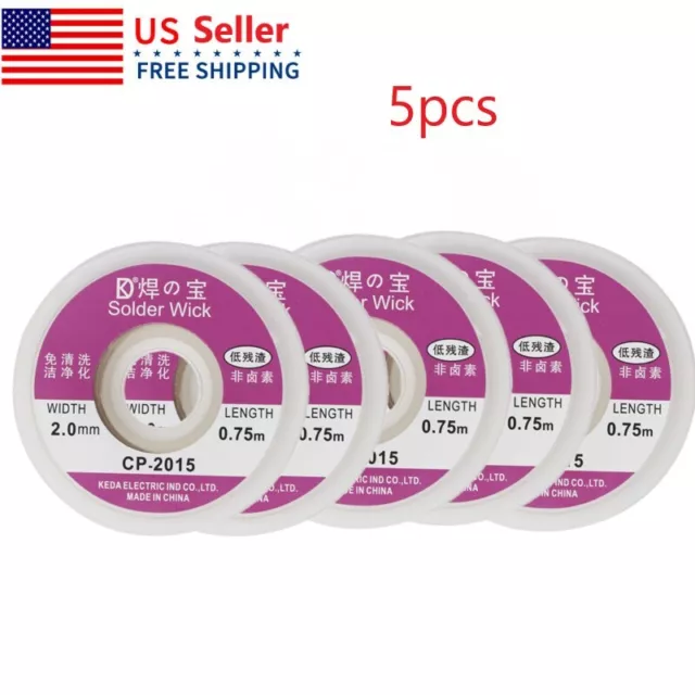 5pcs 2.0 mm Desoldering Braid Solder Remover Wick Copper Spool Wire.FW