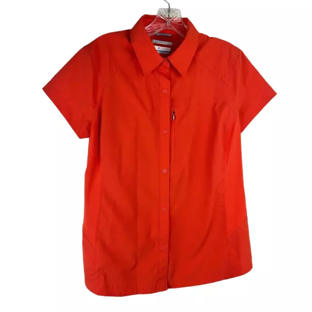 Columbia Womens Button Front Shirt Omni-Shade Orange Zip Pocket Short Sleeve XL