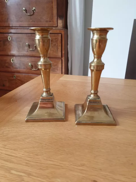 Pair Antique Georgian period Bell Metal brass candlesticks  17. 5cm Excellent!