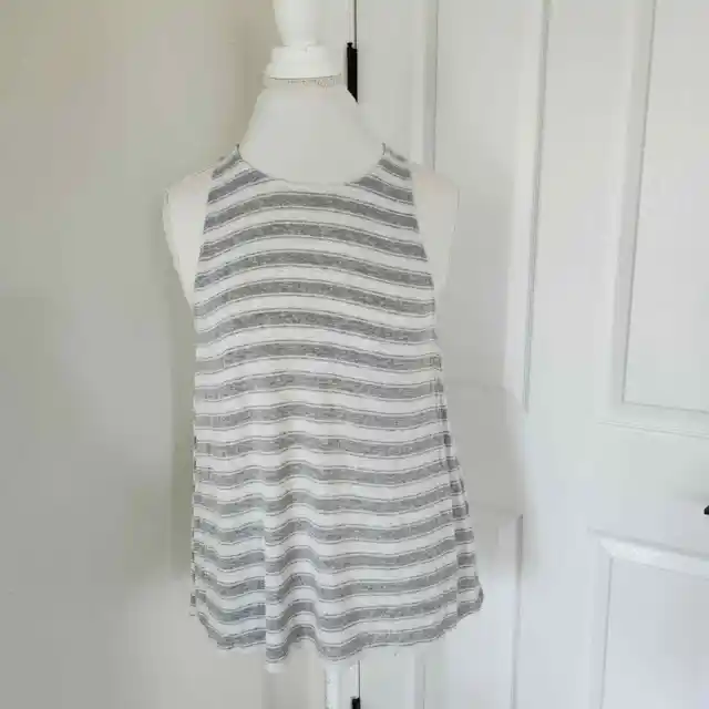 Soft Joie Medium Striped Gray & White Tank Top Shirt