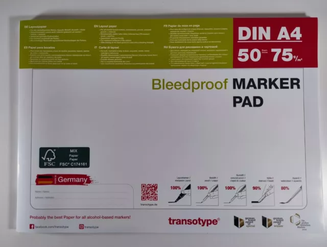 transotype Marker Pad DIN A4 75g/m² 50 Blatt Markerblock Papier Layout - NEU