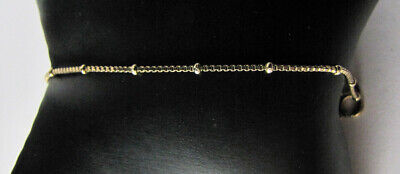 Vintage 9" Yellow Gold Vermeil Bracelet Sterling Silver Beaded Box Chain Ankle