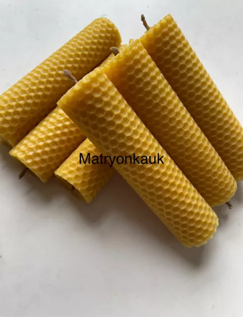 6 X 100% pure BEESWAX PILLAR candles Eco-friendly 13cm/3.5cm 6 candles HANDMADE