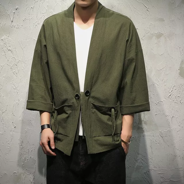 Uomo Kimono Camicia Ttang Abito Camicetta 3/4 Maniche Giacca Arti Marziali