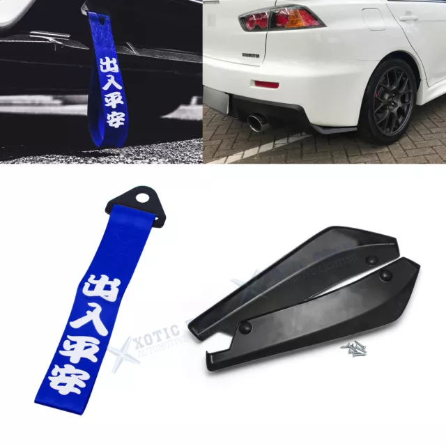 Sporty Rocker Canard Splitters Diffuser+Towing Strap For Mitsubishi Lancer EVO