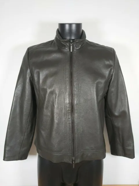 NINE WEST Jacket Soft Grey Leather Short Biker Style Women's Size Large