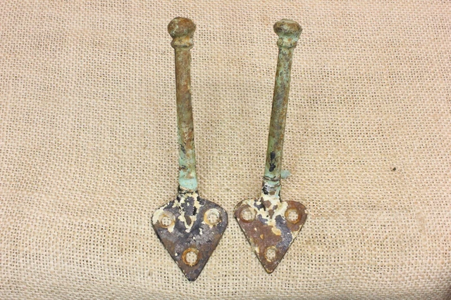 2 Old Coat Hooks 1850’s Farm School House Vintage Cast Iron Rustic Paint 4 1/2"