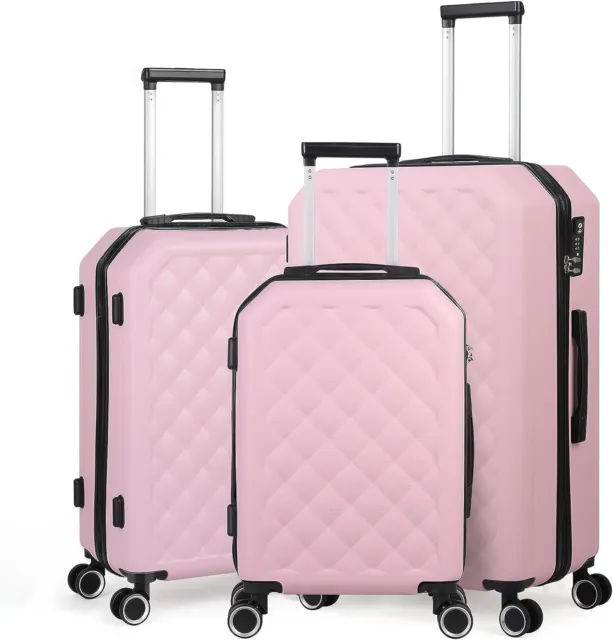 3 Piece Set Luggage Pink Suitcase Spinner ABS Hardshell Lightweight w/ TSA Lock