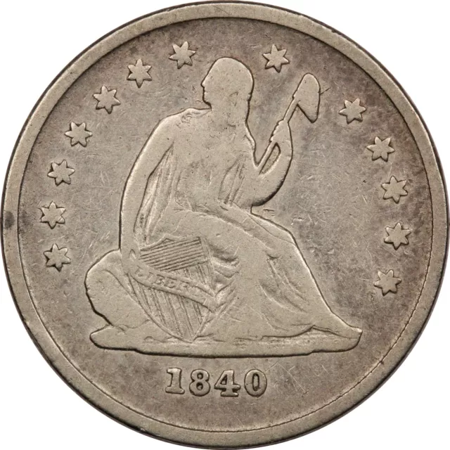 1840-O No Drapery Seated Liberty Quarter 25C, Fine F