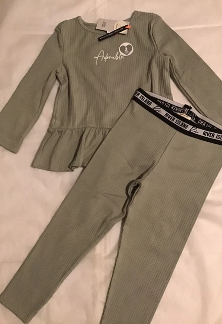 River Island mini ragazze età 3-4 anni set adorabile peplum verde a costine nuovo con etichette
