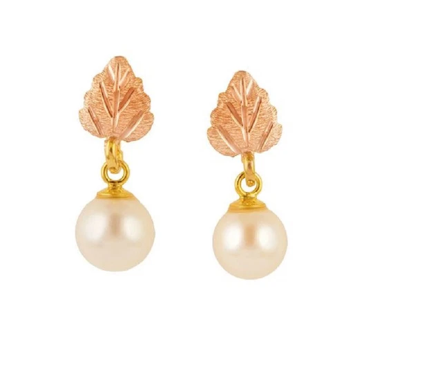 12k Black Hills Rose Gold Leaf and Pearl Drop Post Earrings
