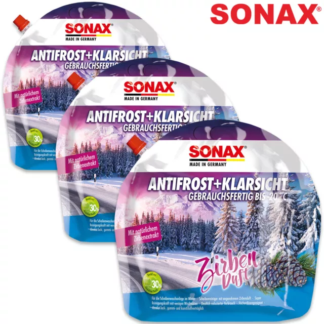 3x SONAX AntiFrost+KlarSicht bis -20 °C Zirbe Scheiben Reiniger Frostschutz 3L