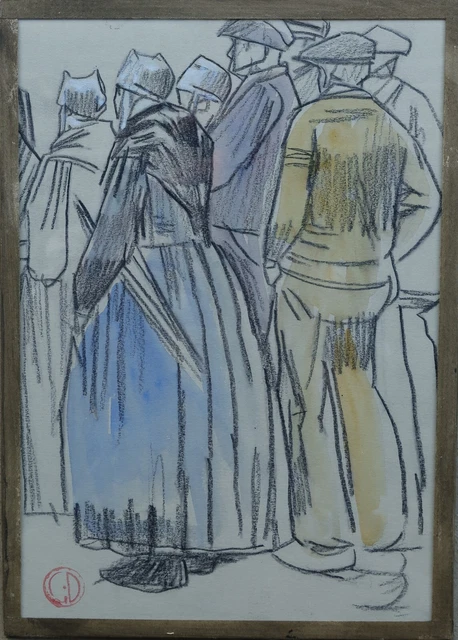 Gaston Delaparede (1908-1995) -bretagne-style Mathurin Meheut-Assemblée - Bretón