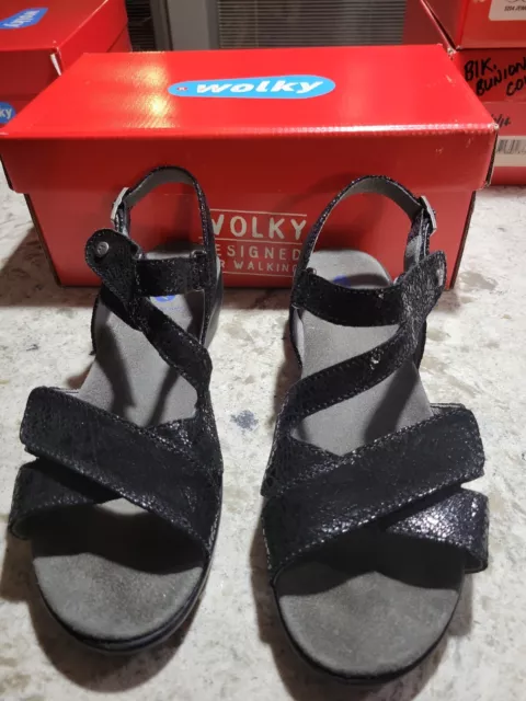 Wolky Fria Black Crash women's sandals EU 41  US 10 ankle strap open toe