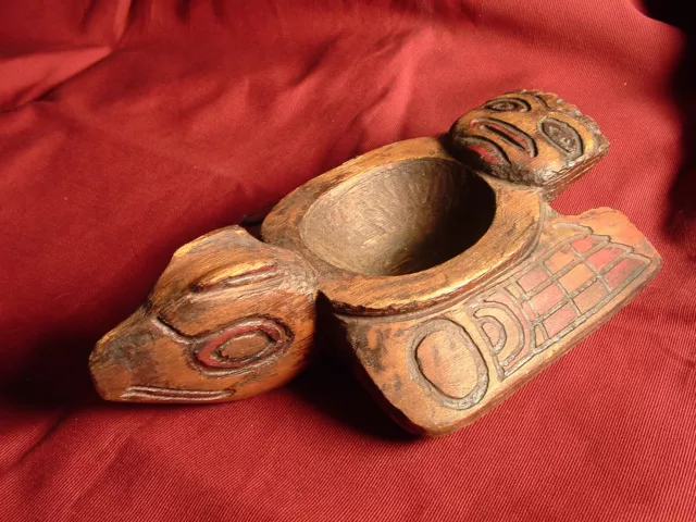 Magnificent NW redwood carved THUNDERBIRD ceremonial oil bowl Polychrome! L@@K!