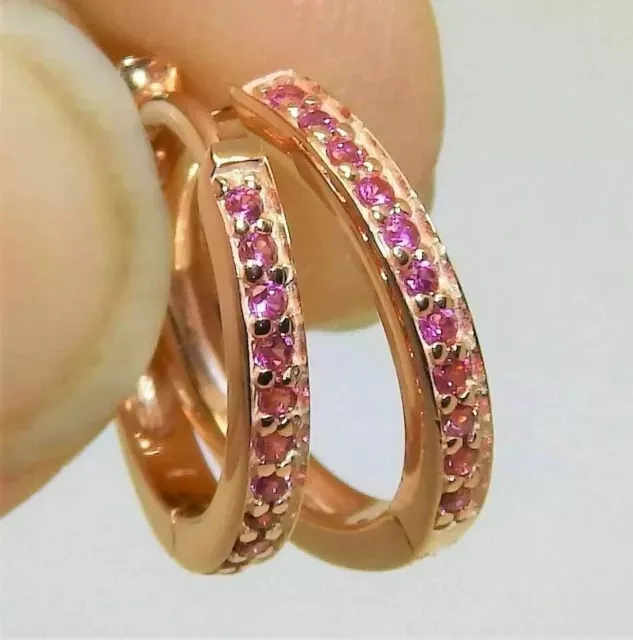 1CT Round Cut Lab Created Sapphire Huggie Hoop Earrings 14K Rose Gold Plated 2