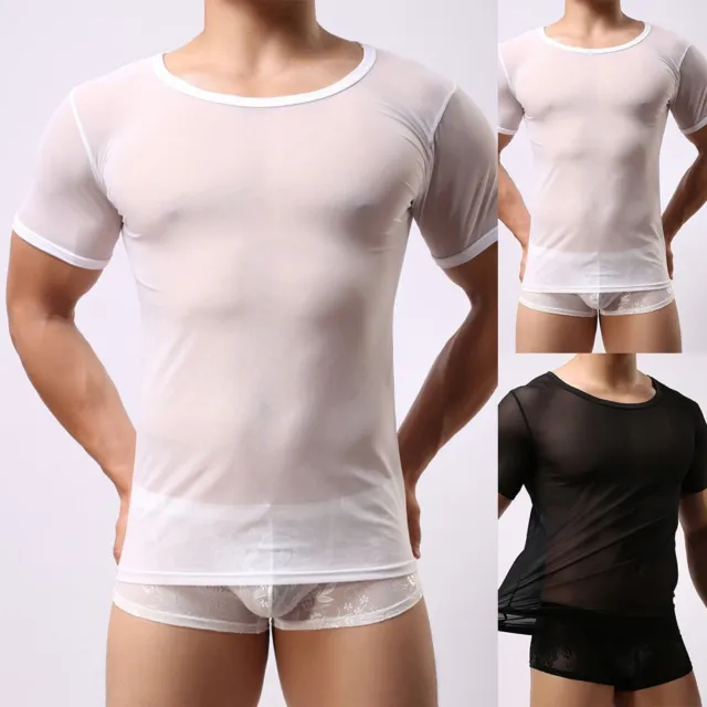 Maglietta alla moda da uomo in rete con rete da pesca top muscolare per discotec
