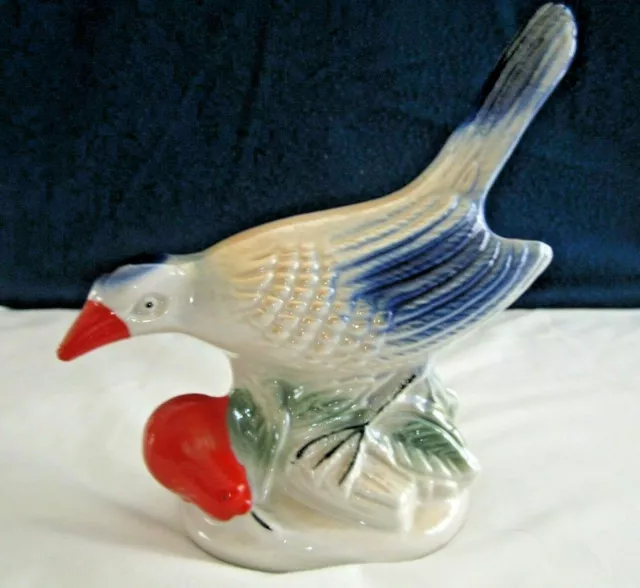 Vintage Bird Figurine Made n Brazil Ceramic Iridescent Lusterware Magpie ?