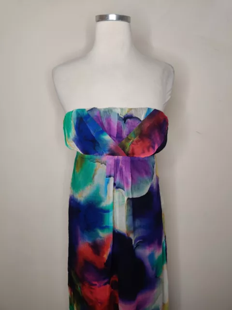 Asos Floral Colorful Maxi Dress Size 2 Strapless Chiffon Abstract Womens 2