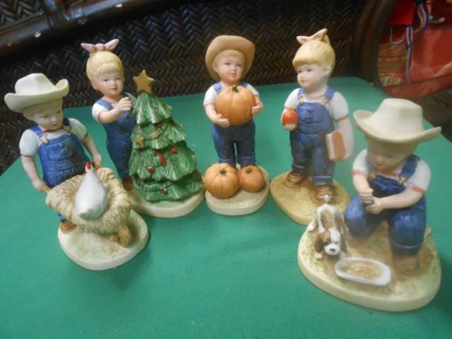 Great Collection Set of 4 Figurines by Homco.....DENIM DAYS 1985 plus 1 FREE Fig