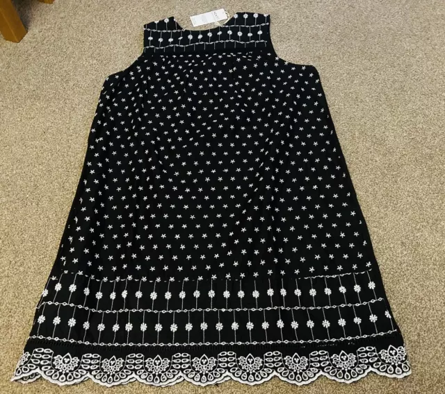 Next 100% Cotton Black White Broderie Summer Holiday Shift Sun Dress Bnwt 14