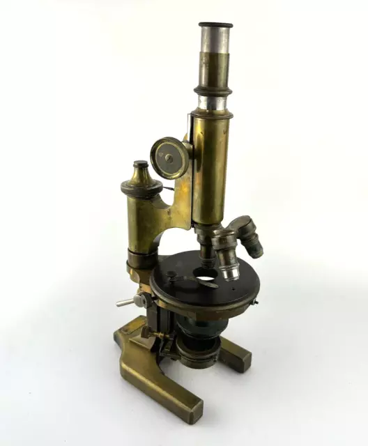 Altes Messing Mikroskop Reinhold Kühn Berlin brass microscope antique schwer