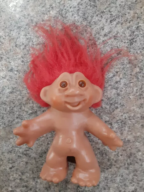 Vintage 1986 DAM Norfin Troll Doll 4.5" PINK/RED