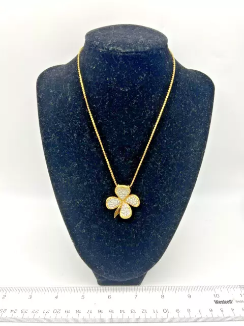 Jones New York Gold Tone Necklace w Shamrock Clover Rhinestone Pendant