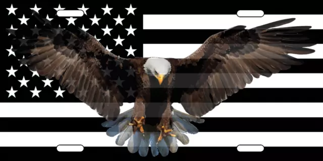 American Flag License Plate Bald Eagle Black And White Flag