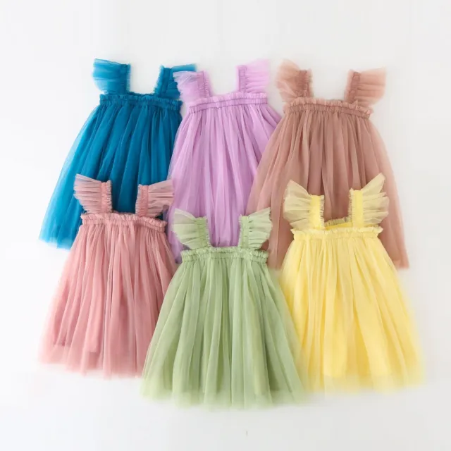 Kids Girls Baby Princess Party Dress Beach Short Sleeve Mesh Tutu Skirt Gifts UK