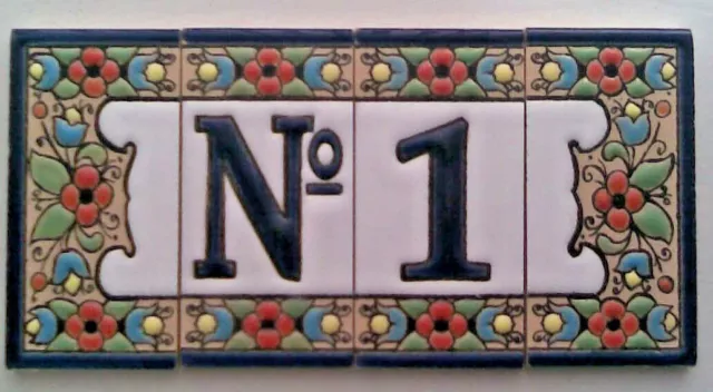 Spanish Hand Painted Number & Letter Ceramic Tiles 3''x1.5'' Frames Dog Cat Sun