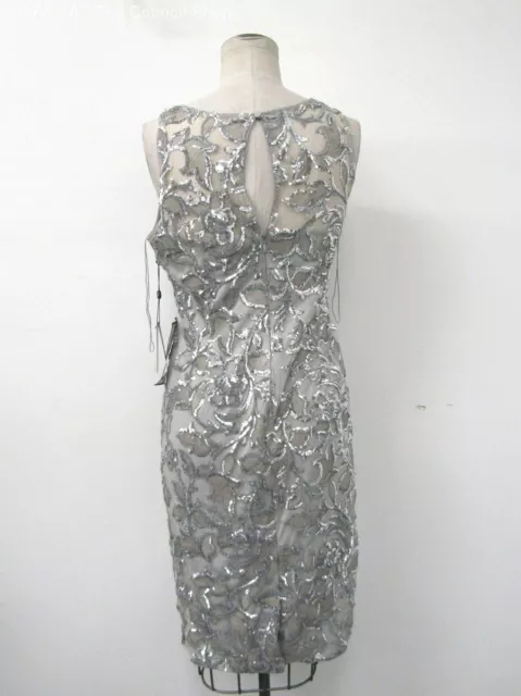 Adrianna Papell Silver Sequin Embroidered Sheath Dress - Size 12M