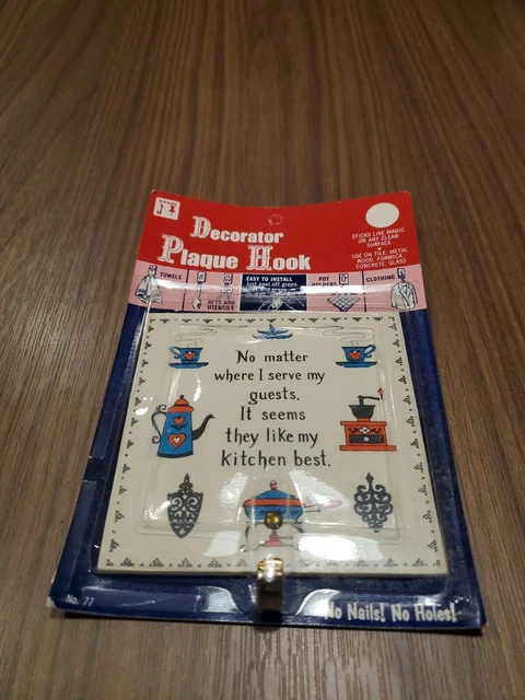 NOS New HTF Vintage Moore Decorator Kitchen Plaque Hook NOS New Stick-On 1960s