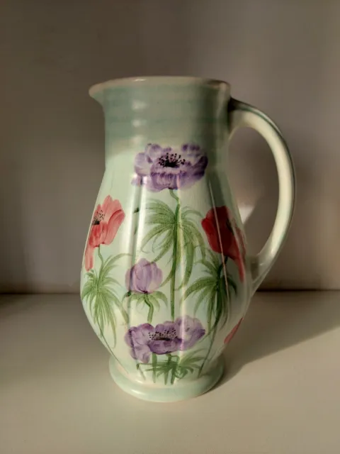 Vintage Jug Vase by E Radford Pottery - Anemones Hand Painted 23cm (H)