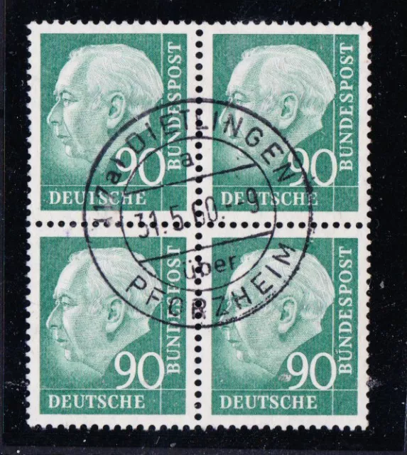 Bund Heuss II, 90Pf, Mi. 265 4er-Block, zentrisch sauber gestempelt "Dietlingen"