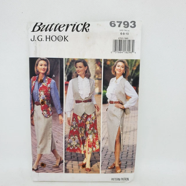 Butterick 6793 Sewing Pattern Vest Skirt Shirt Misses Sz 6-8-10 OOP UNCUT 90s
