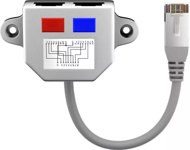 Cat 5e Adaptador T Port-Doppler, 1x RJ45 Enchufe - 2x Conector Ethernet / Isdn